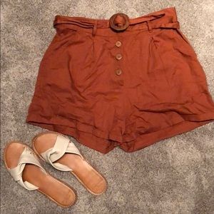 High waist linen blend shorts
